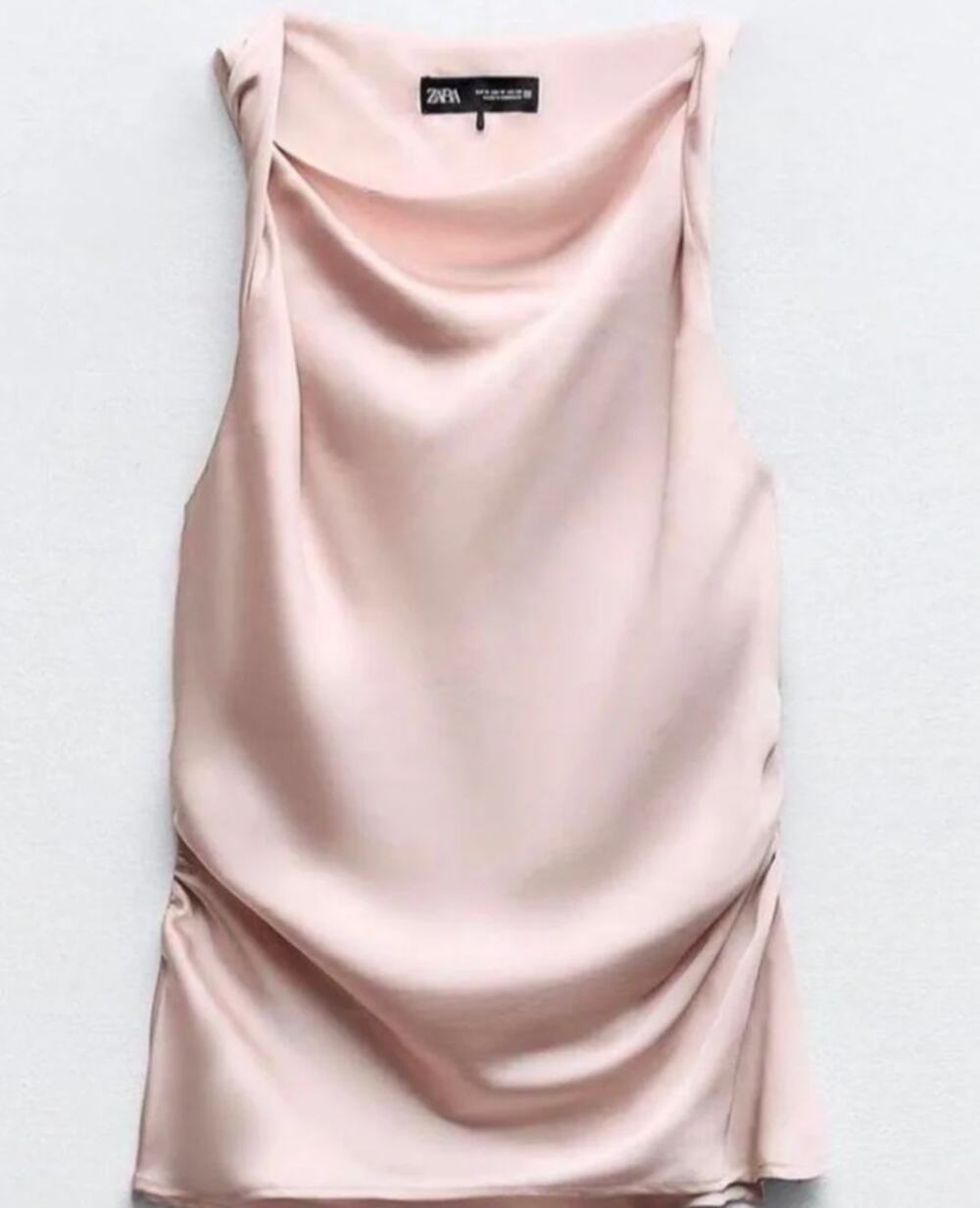 Zara light pink satin twist tank blouse womens size small NWT